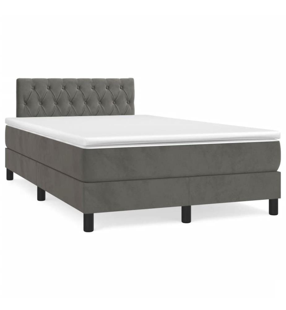 Sommier à lattes de lit et matelas gris foncé 120x190cm velours