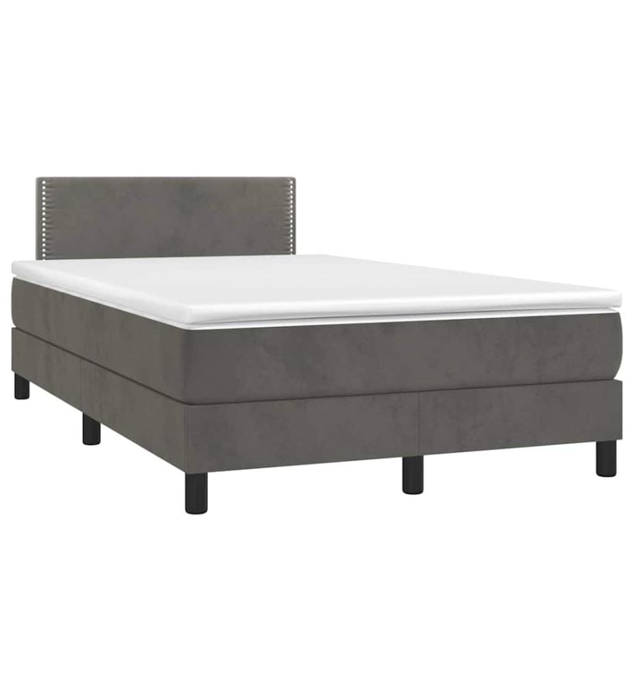 Sommier à lattes de lit avec matelas LED gris foncé 120x190 cm
