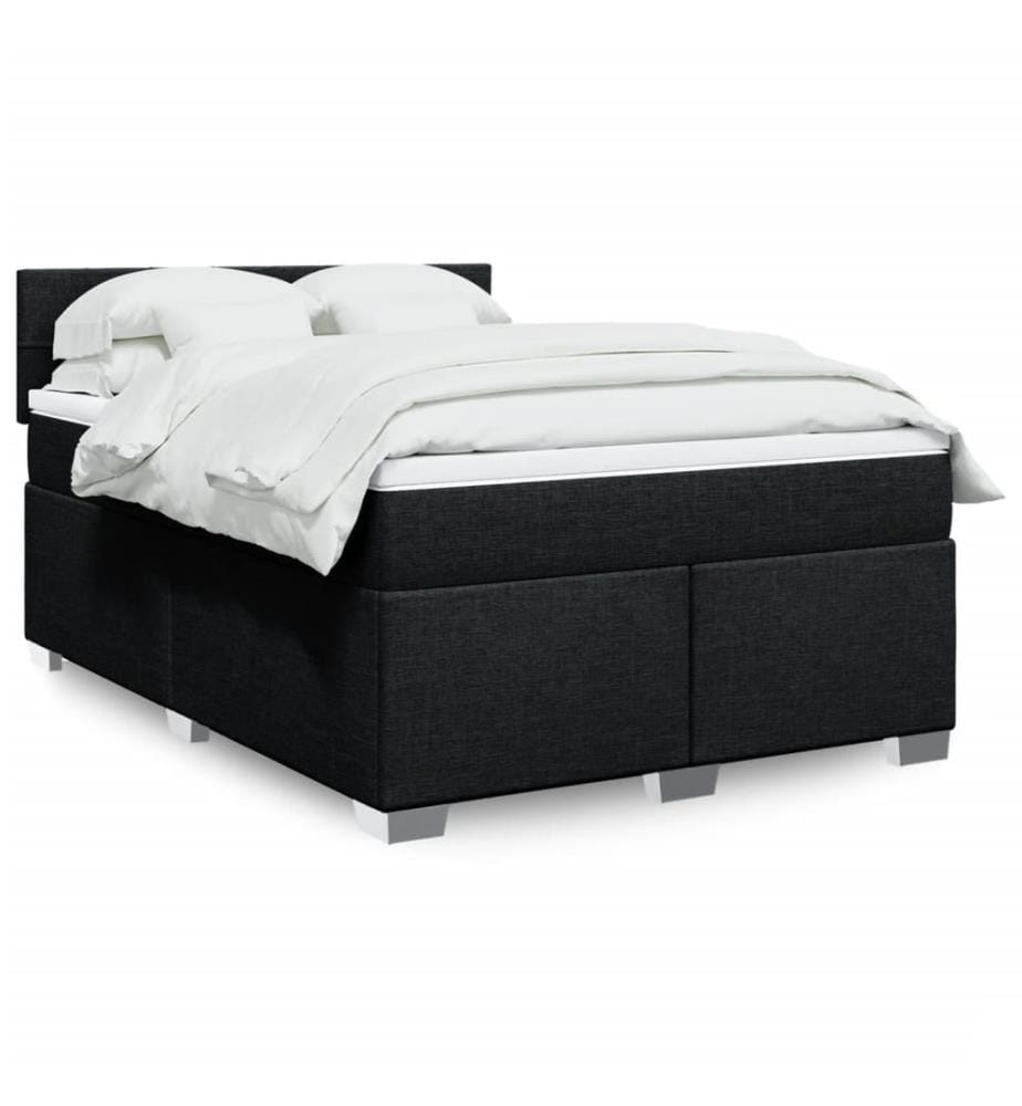 Sommier à lattes de lit avec matelas Noir 140x190 cm Tissu