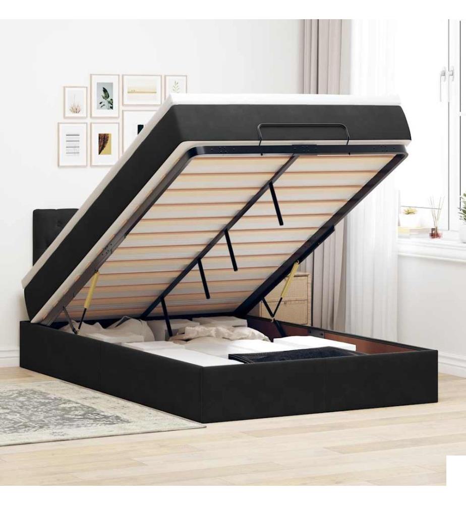 Lit ottoman avec matelas noir 120x190 cm velours