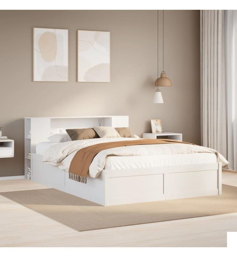 Cadre de lit sans matelas blanc 140x190 cm bois de pin massif