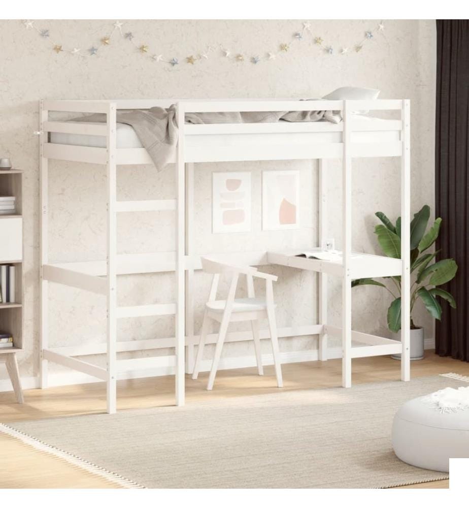 Lit superposé sans matelas blanc 90x200 cm bois de pin massif