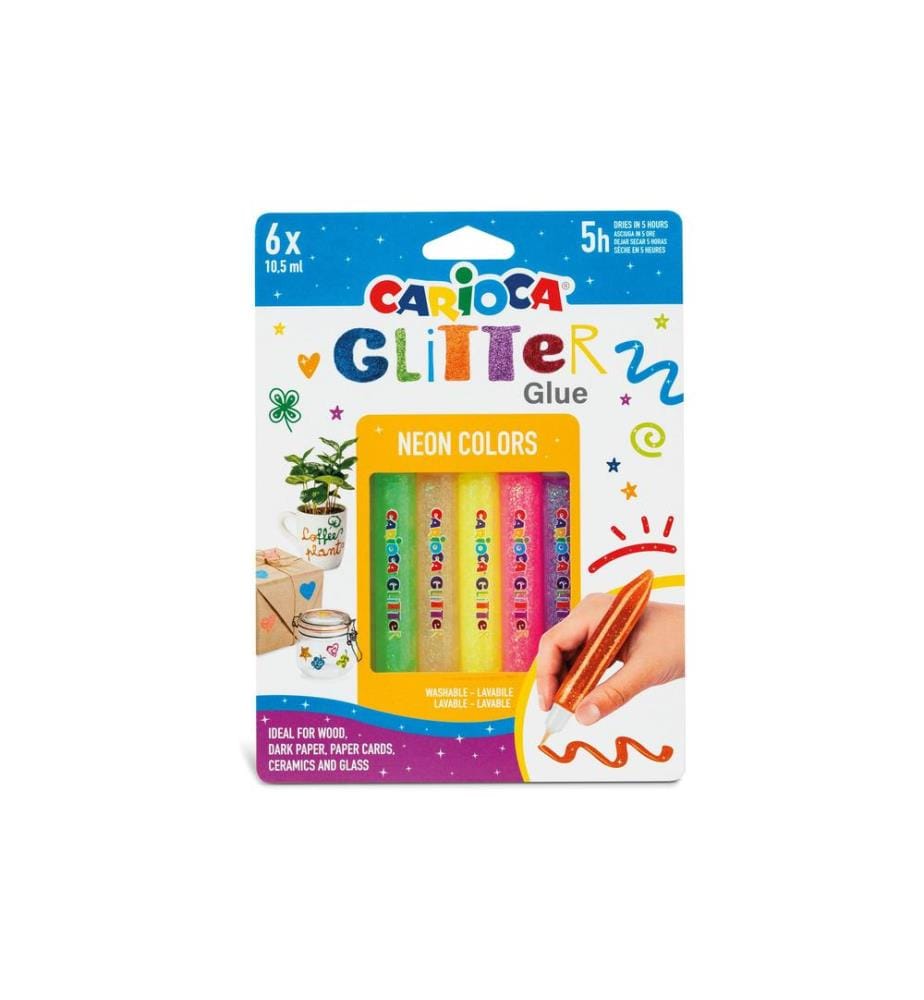 CARIOCA - Crayon à paillettes Glitter Glue Neon 6 pièces, Multicolore