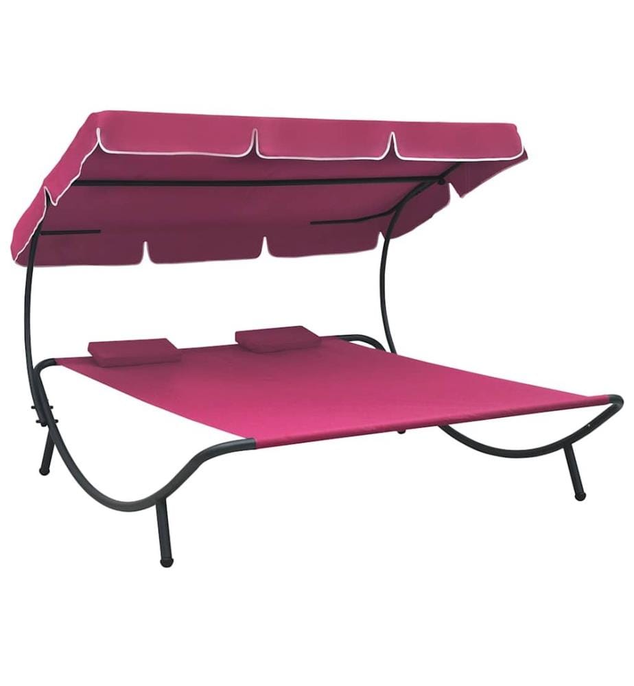 Lit de repos d'extérieur avec auvent et oreillers rose