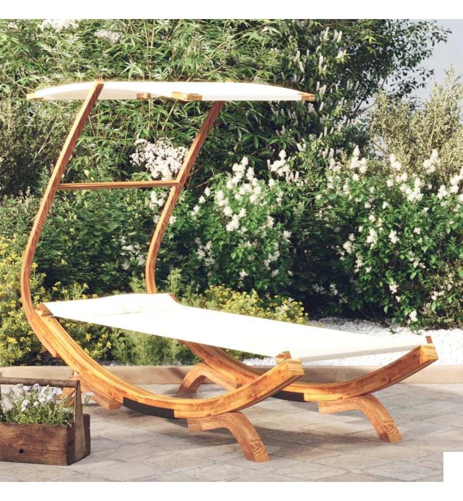 Lit repos avec auvent 100x190x134 cm Bois courbé massif Crème