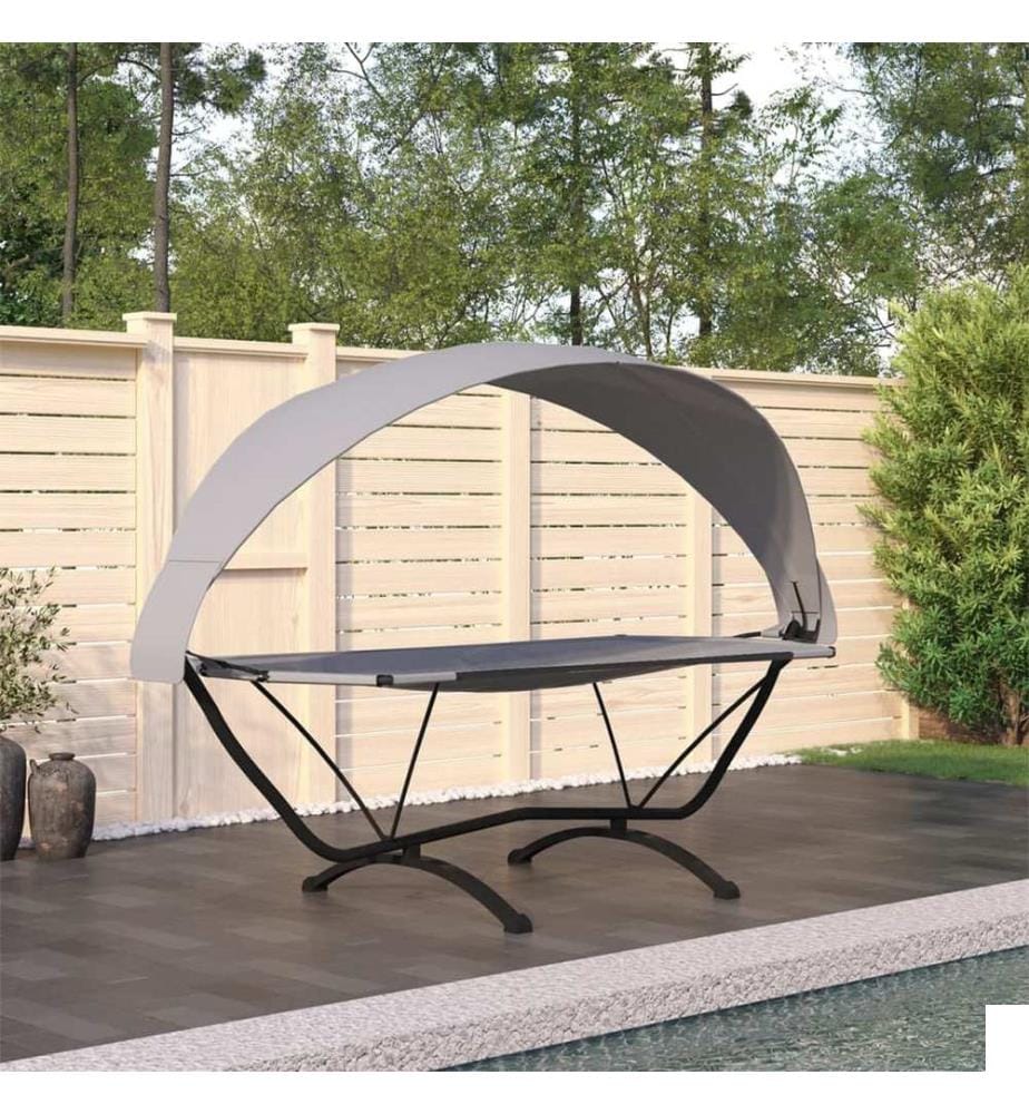 Lit de repos d'extérieur avec auvent Gris Acier et tissu Oxford