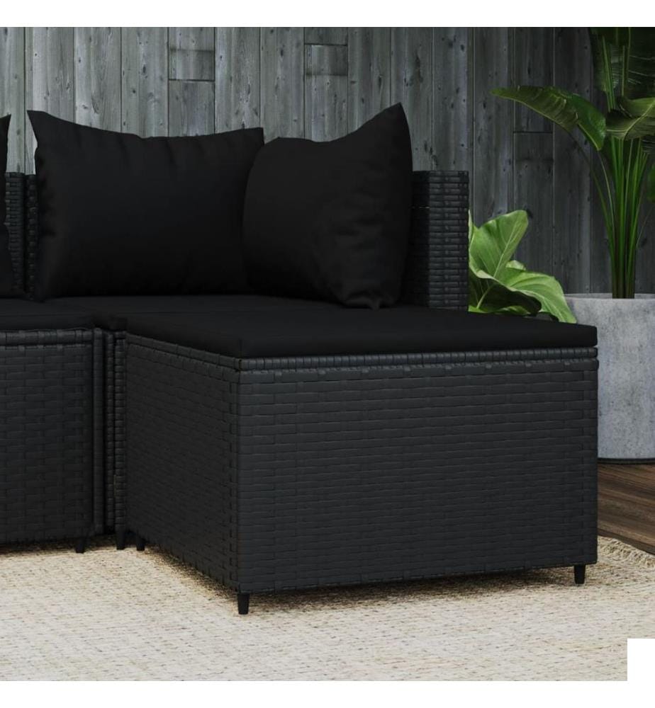 Repose-pied de jardin avec coussin noir résine tressée