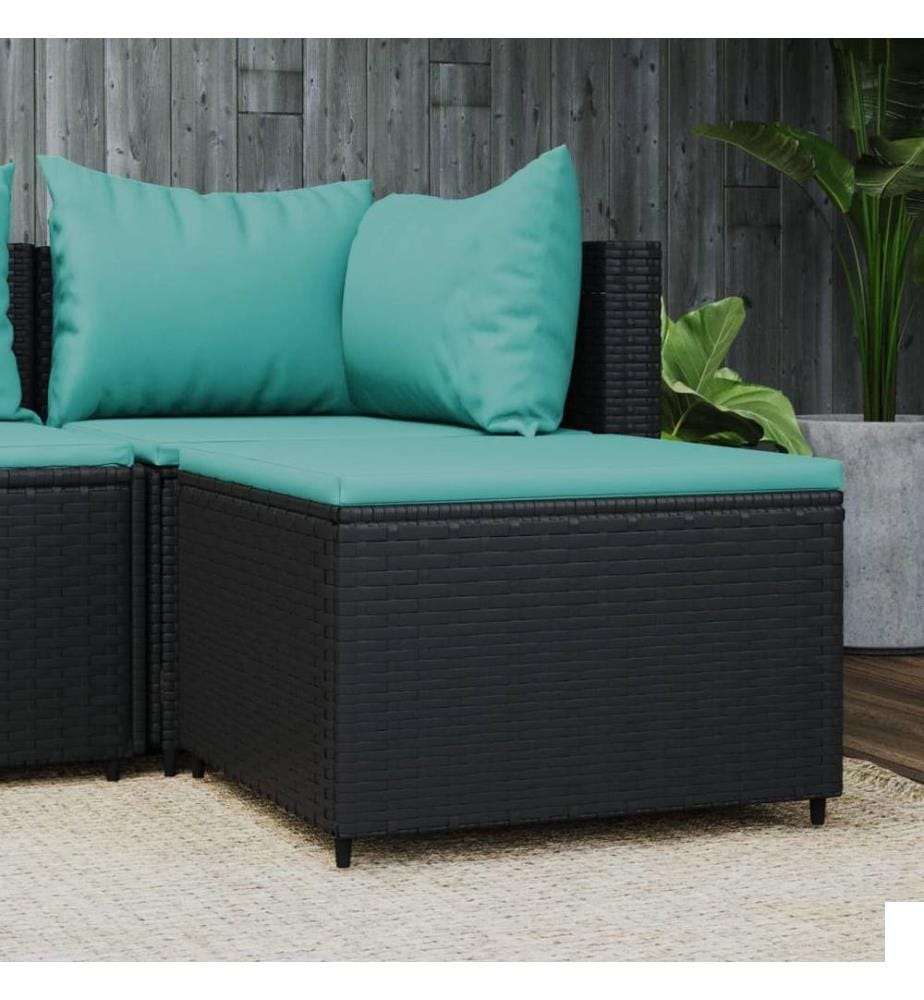 Repose-pied de jardin avec coussin noir résine tressée