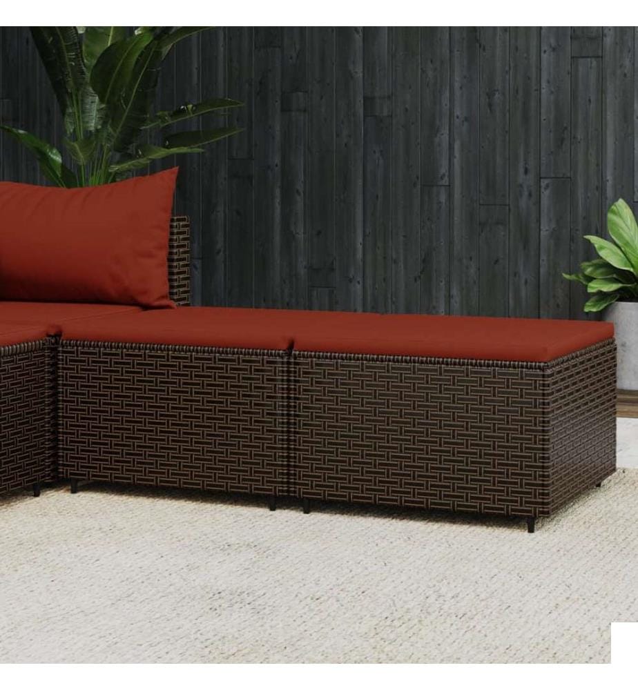 Repose-pieds de jardin coussins lot de 2 marron résine tressée