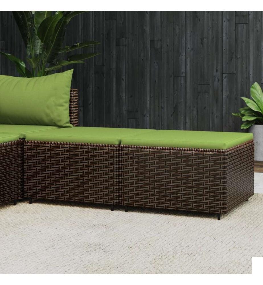 Repose-pieds de jardin coussins lot de 2 marron résine tressée