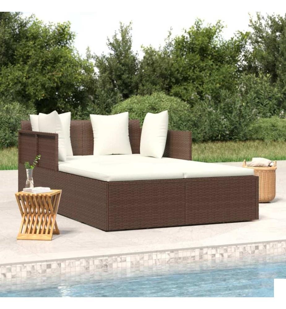 Chaise longue avec coussins marron 182x118x63 cm résine tressée
