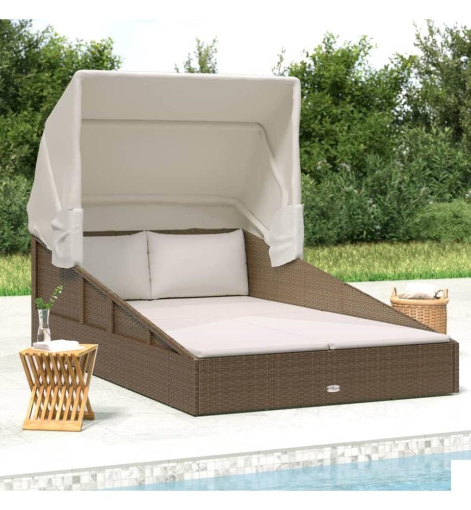 Transat avec toit pliable marron 200x114x128 cm résine tressée