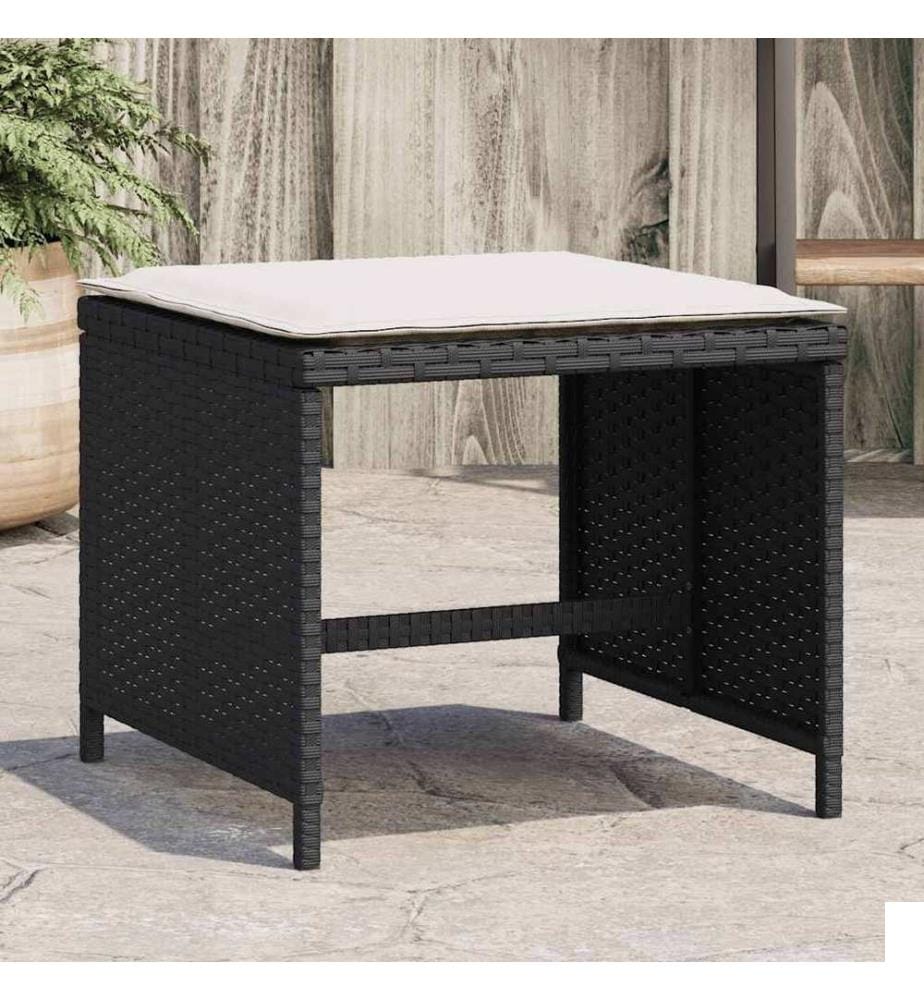 Tabourets de jardin et coussins lot de 4 noir 41x41x36 cm rotin