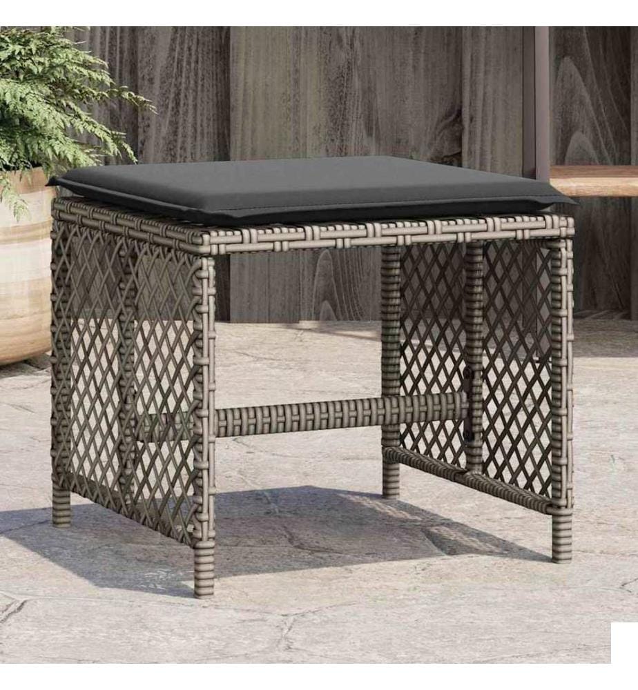 Tabourets de jardin et coussins lot de 4 gris 41x41x36 cm rotin