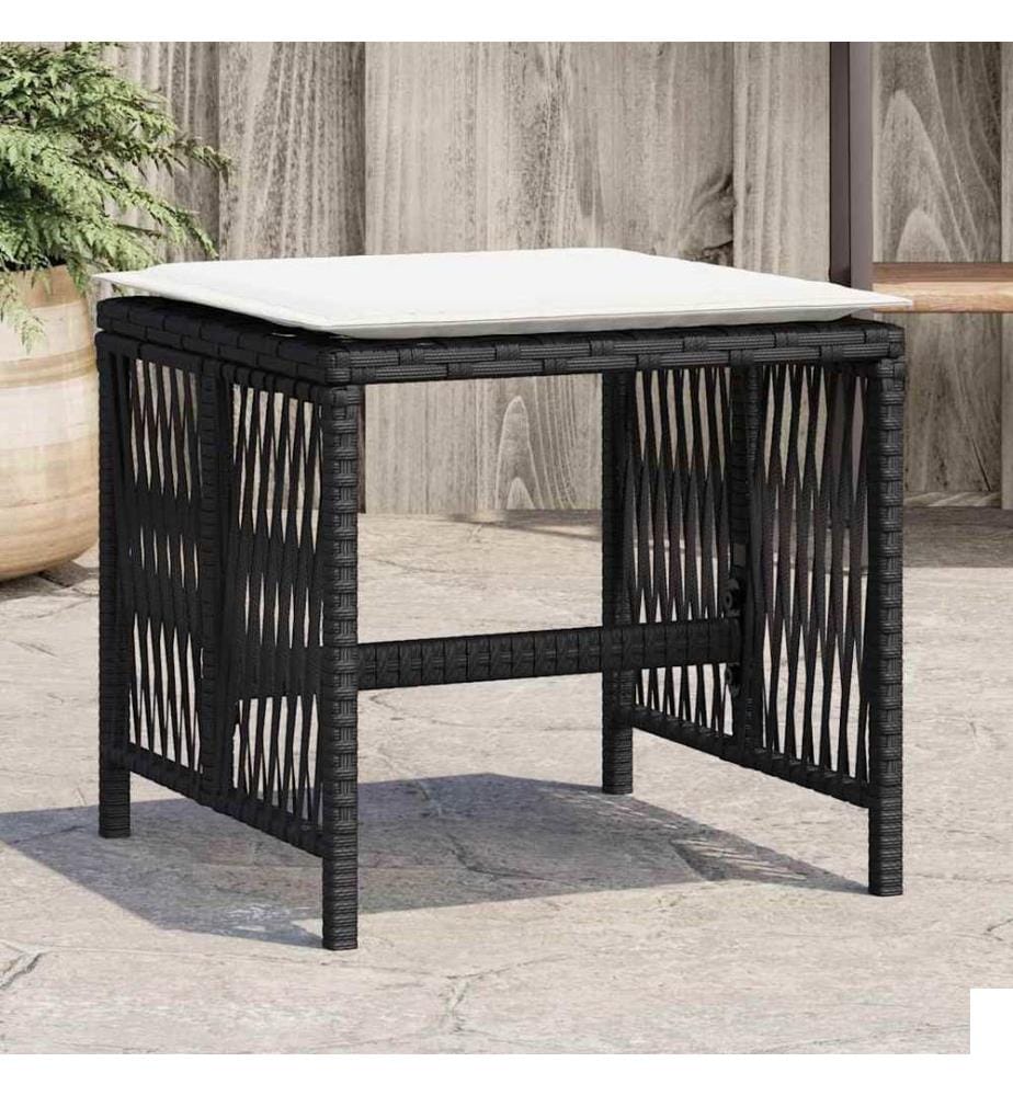 Tabourets de jardin et coussins lot de 4 noir 41x41x36 cm rotin