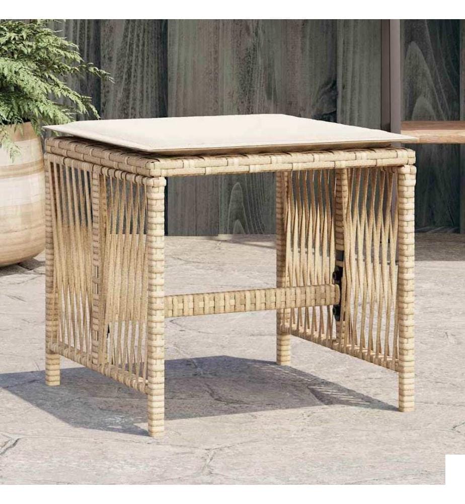 Tabourets de jardin et coussins lot de 4 beige 41x41x36cm rotin