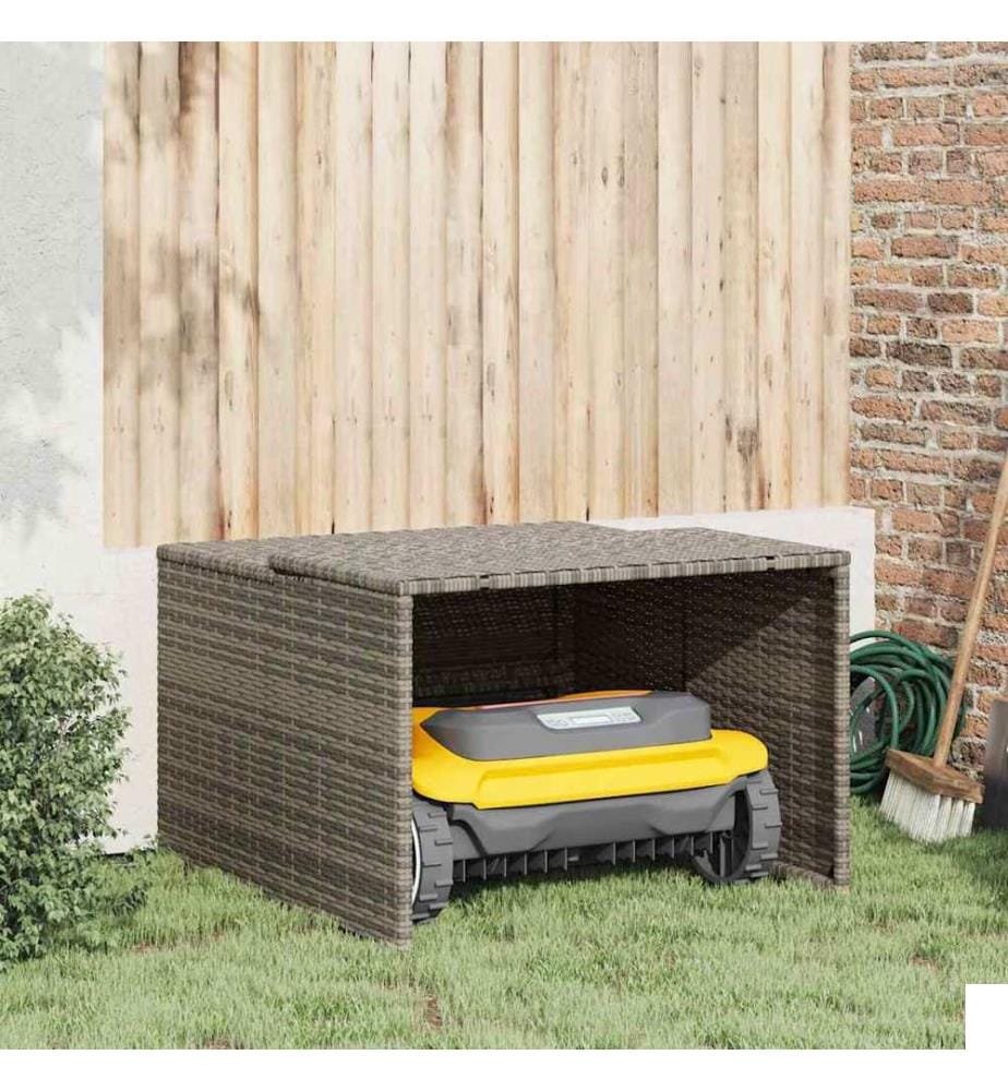 Garage pour robot tondeuse gris 86x90x52/57 cm résine tressée