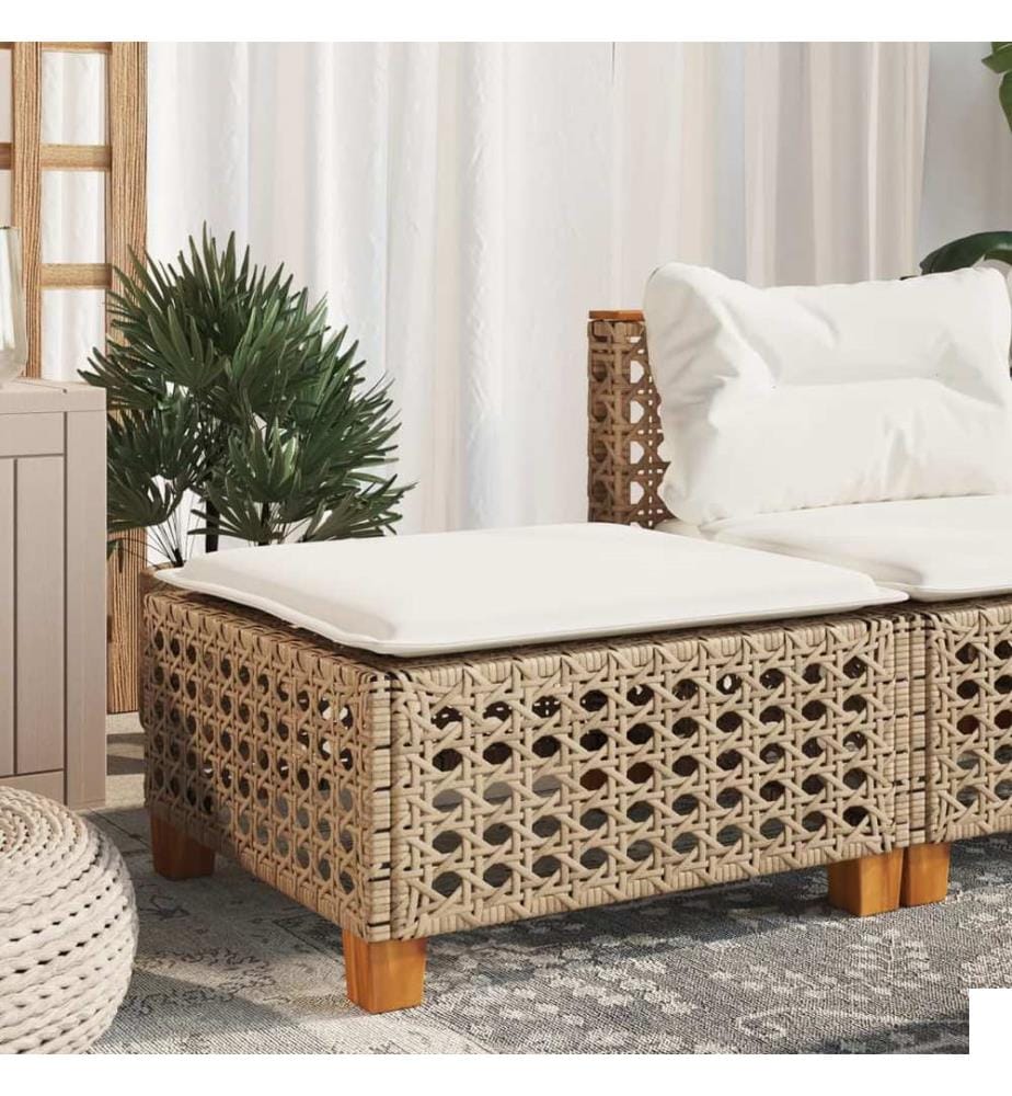 Tabouret de jardin et coussin beige 63,5x56x32cm résine tressée