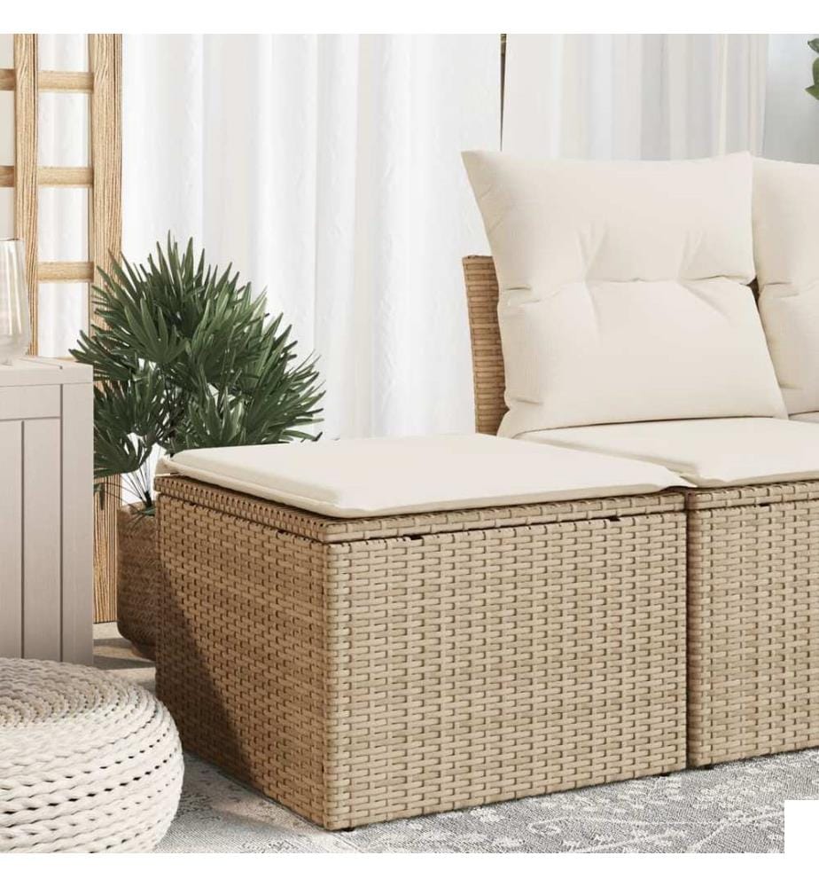 Tabouret de jardin avec coussin beige 55x55x37cm résine tressée