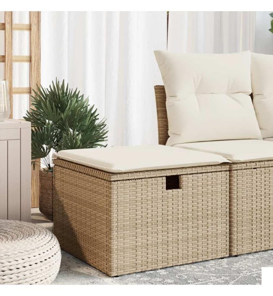 Tabouret de jardin avec coussin beige 55x55x37cm résine tressée