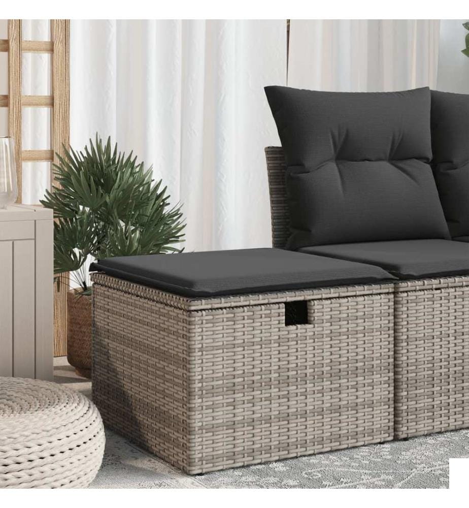 Tabouret de jardin avec coussin gris 55x55x37 cm résine tressée
