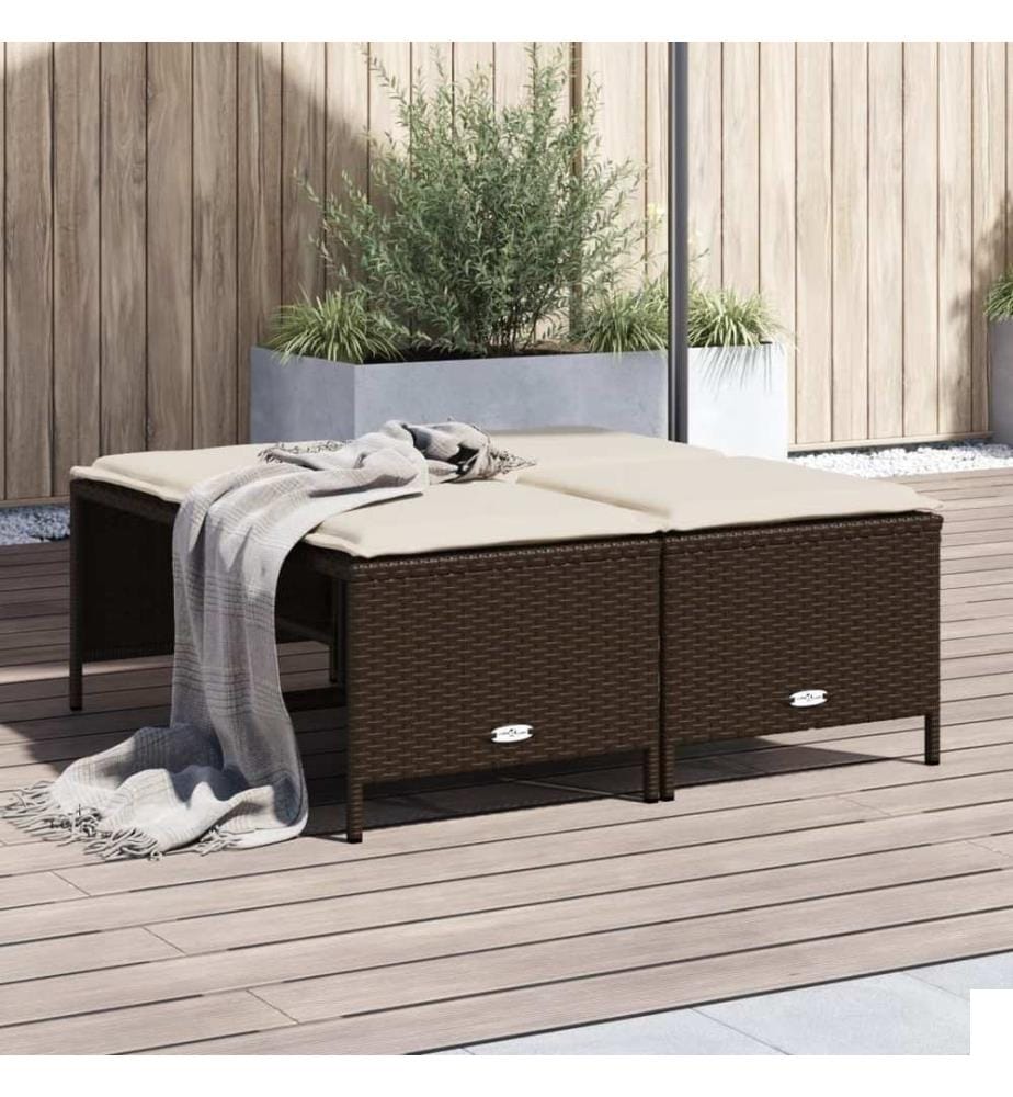 Tabourets de jardin avec coussins lot de 4 marron poly rotin