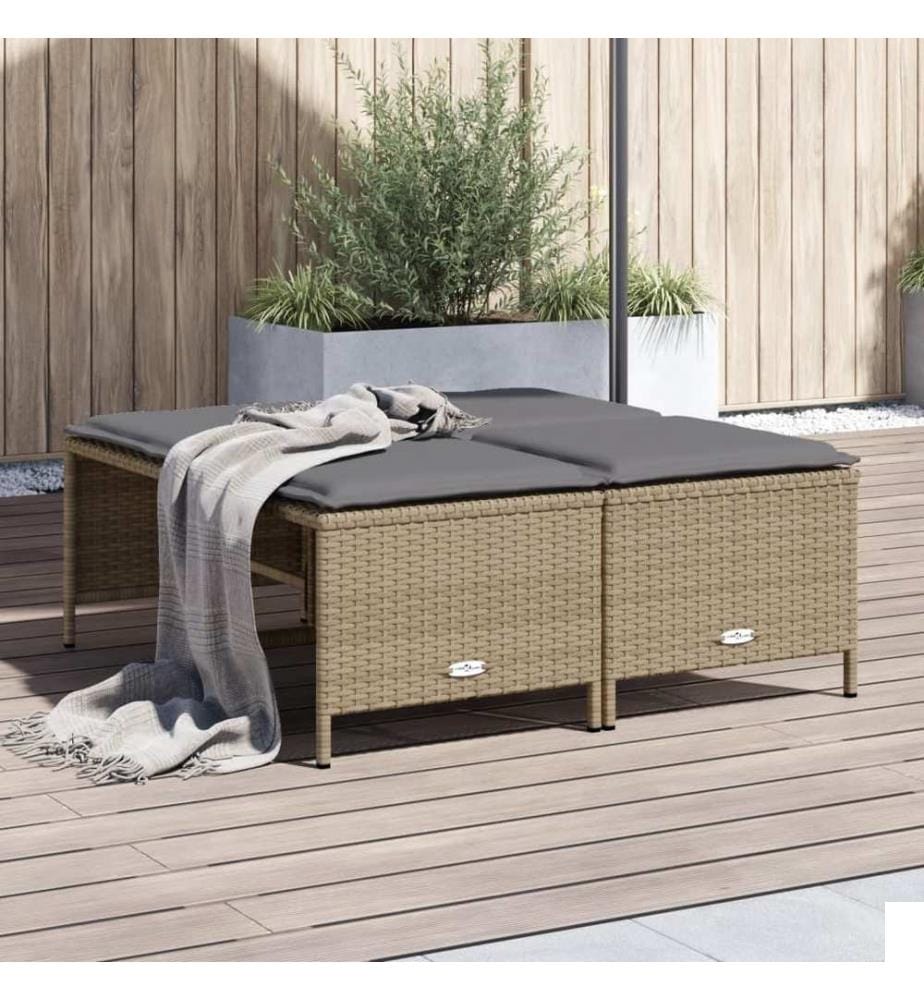 Tabourets de jardin avec coussins lot de 4 beige résine tressée