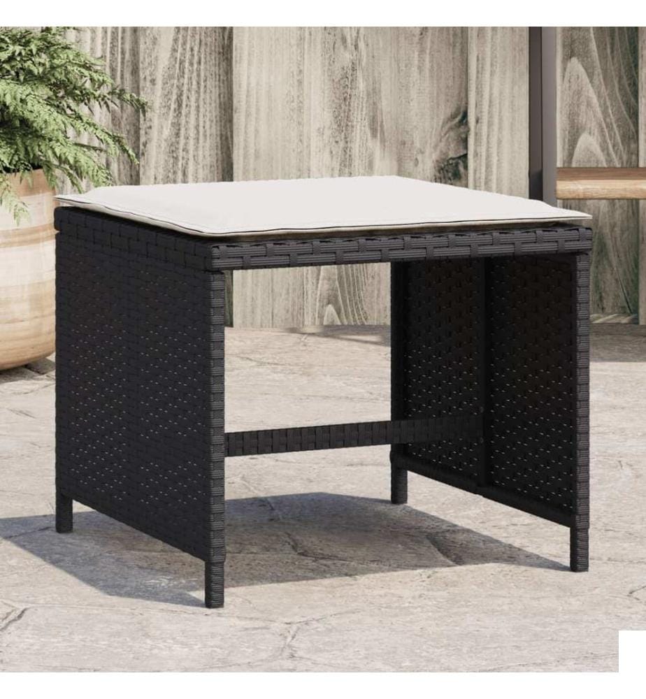 Tabourets de jardin et coussins lot de 4 noir 40x40x35 cm rotin