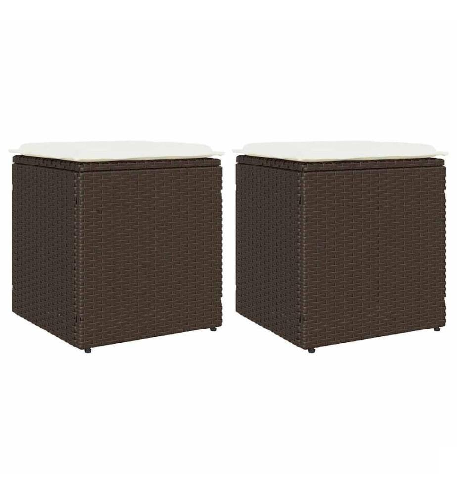 Tabourets jardin avec coussins lot de 2 marron résine tressée