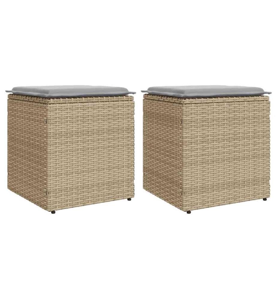 Tabourets de jardin avec coussins lot de 2 beige résine tressée