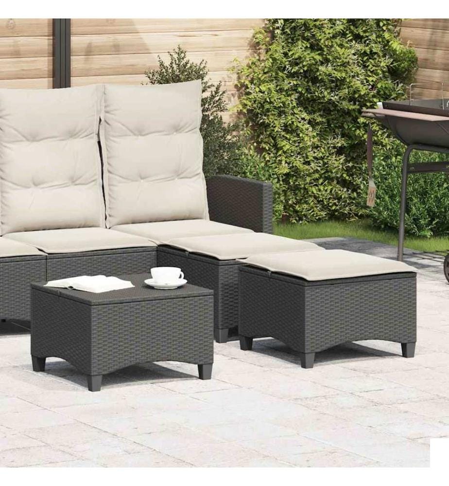 Tabourets jardin coussins 2 pcs noir 55x55x36 cm résine tressée