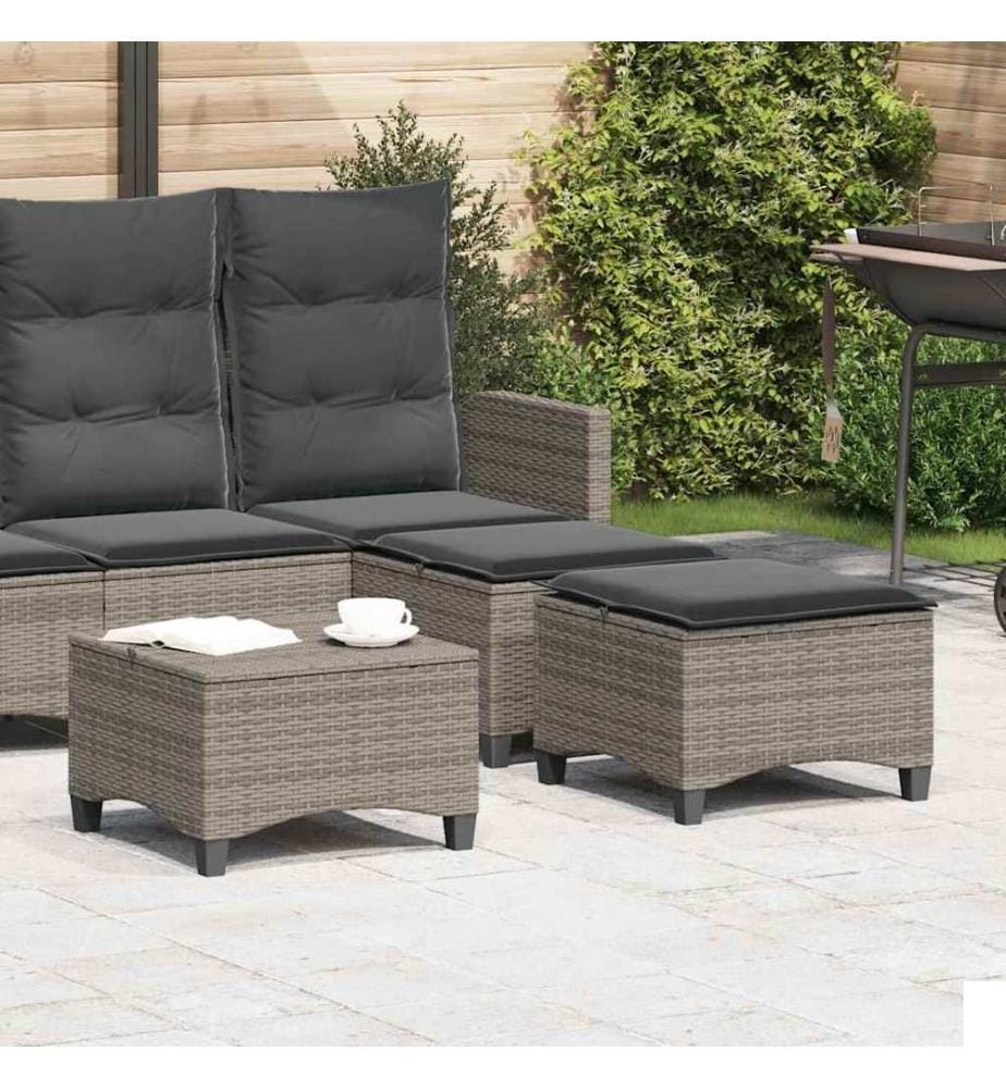 Tabourets jardin coussins 2 pcs gris 55x55x36 cm résine tressée