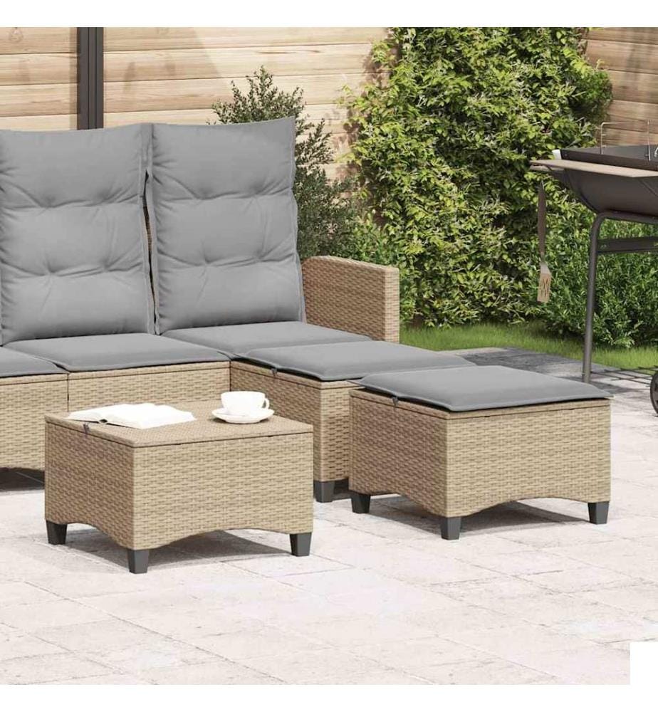 Tabourets jardin coussins 2 pcs beige 55x55x36cm résine tressée