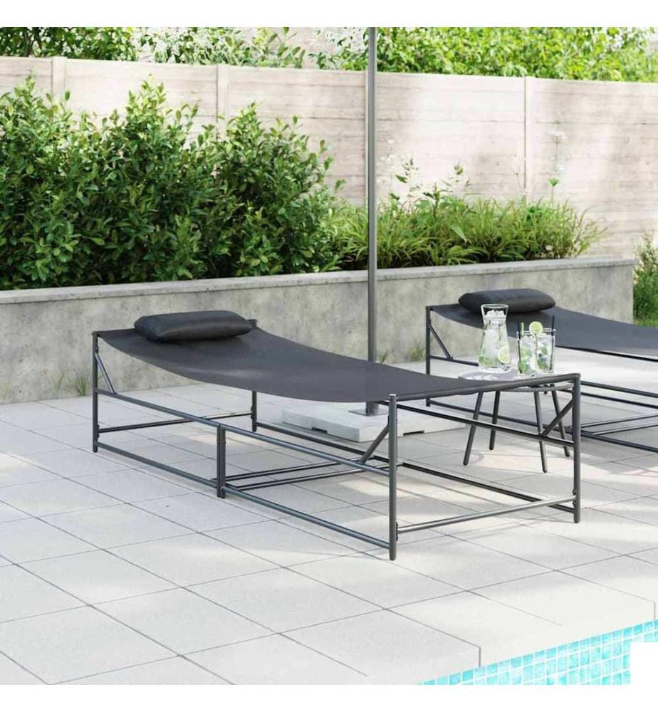 Transat de Jardin 2 pcs Noir Acier enduit de poudre