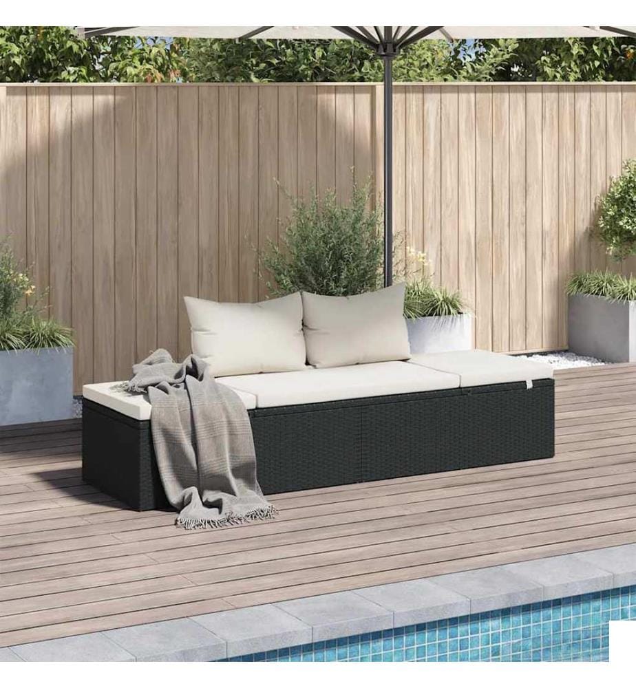 Lit de jardin Noir 195x60 cm Résine tressée