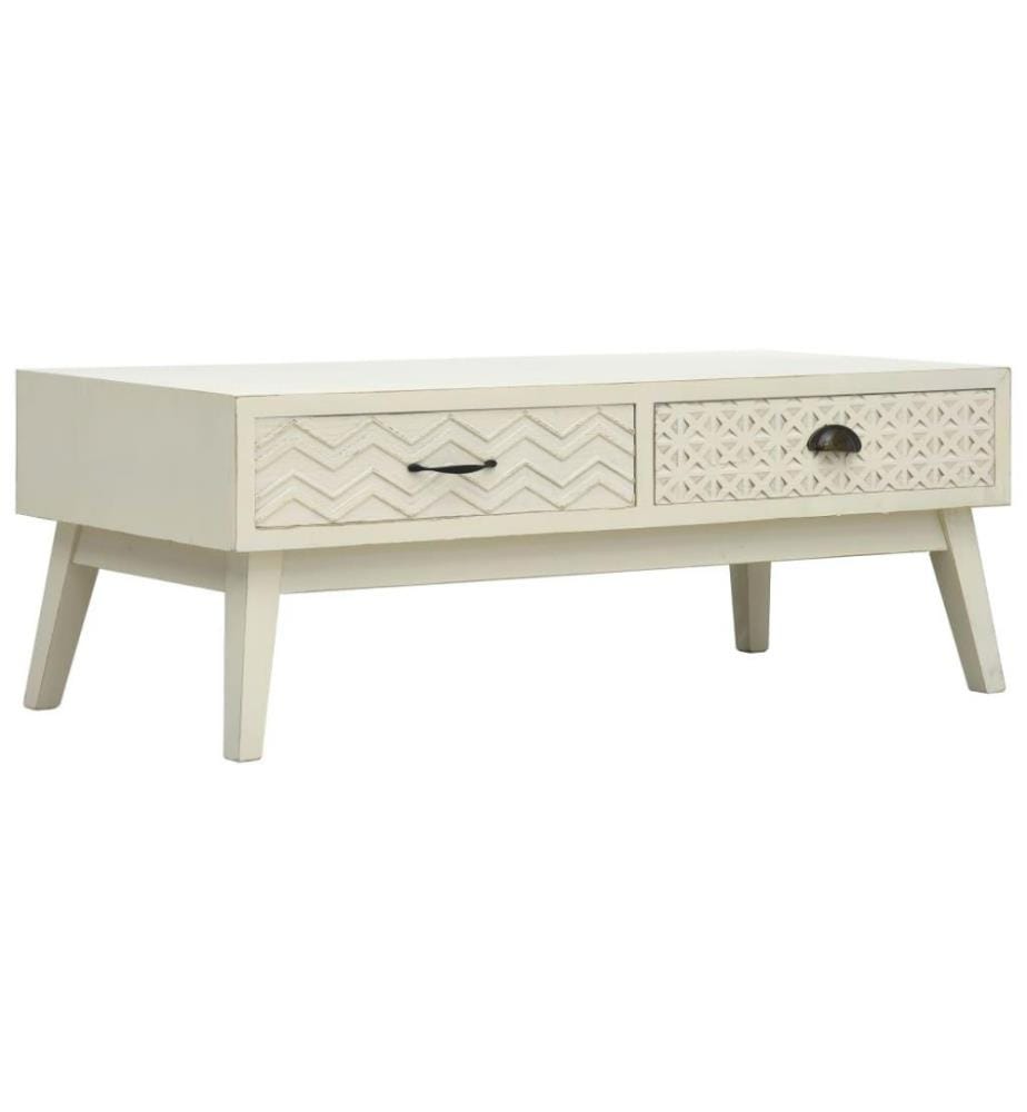 Table basse avec 2 tiroirs Gris sculpté 110x50x40 cm Bois