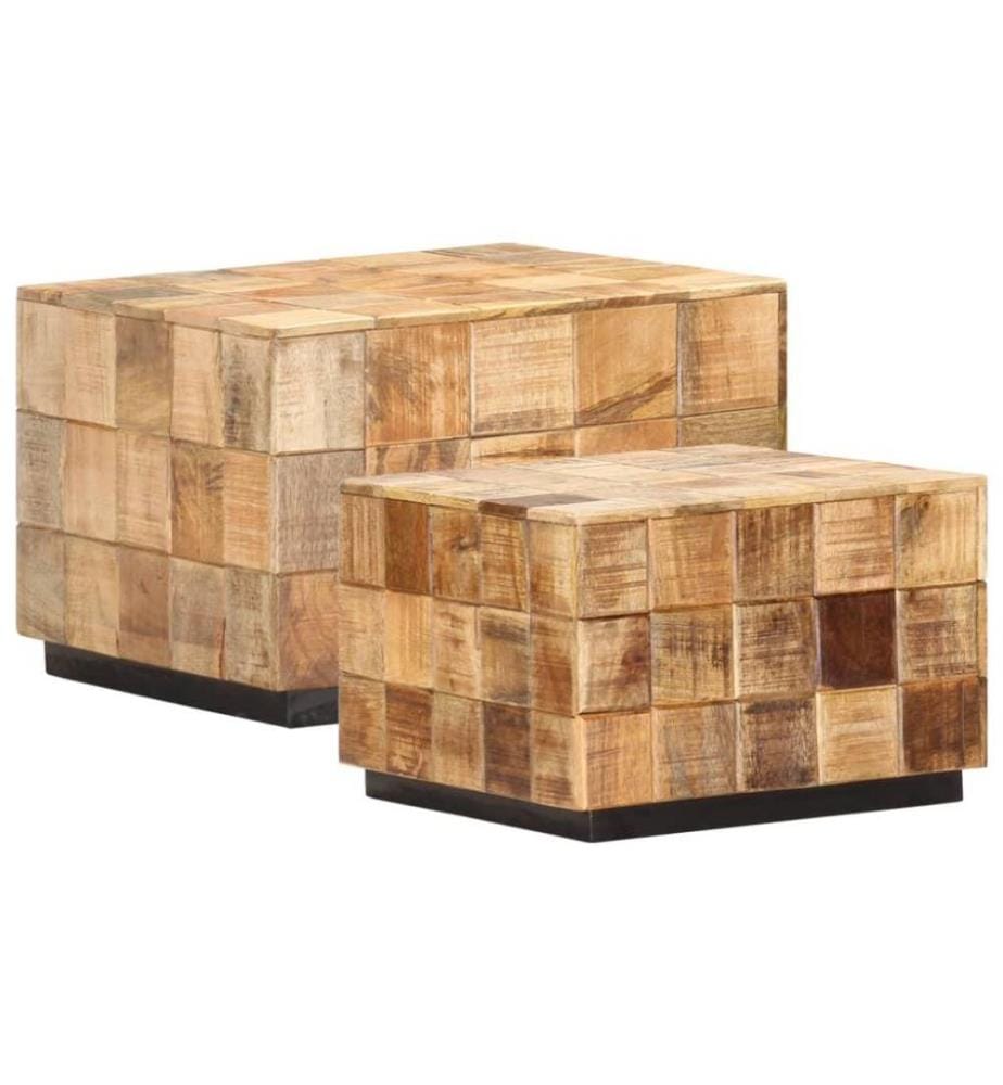 Tables basses 2 pcs avec design de blocs Bois de manguier brut