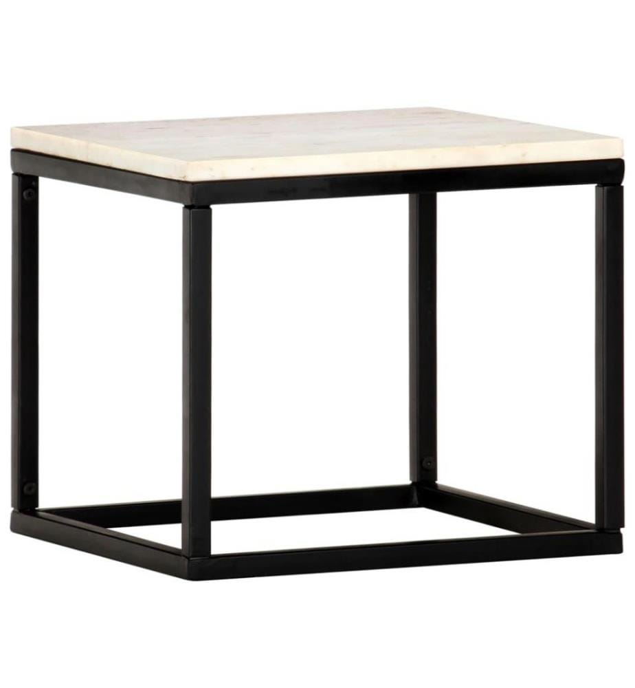 Table basse Blanc 40x40x35 cm Pierre véritable texture marbre