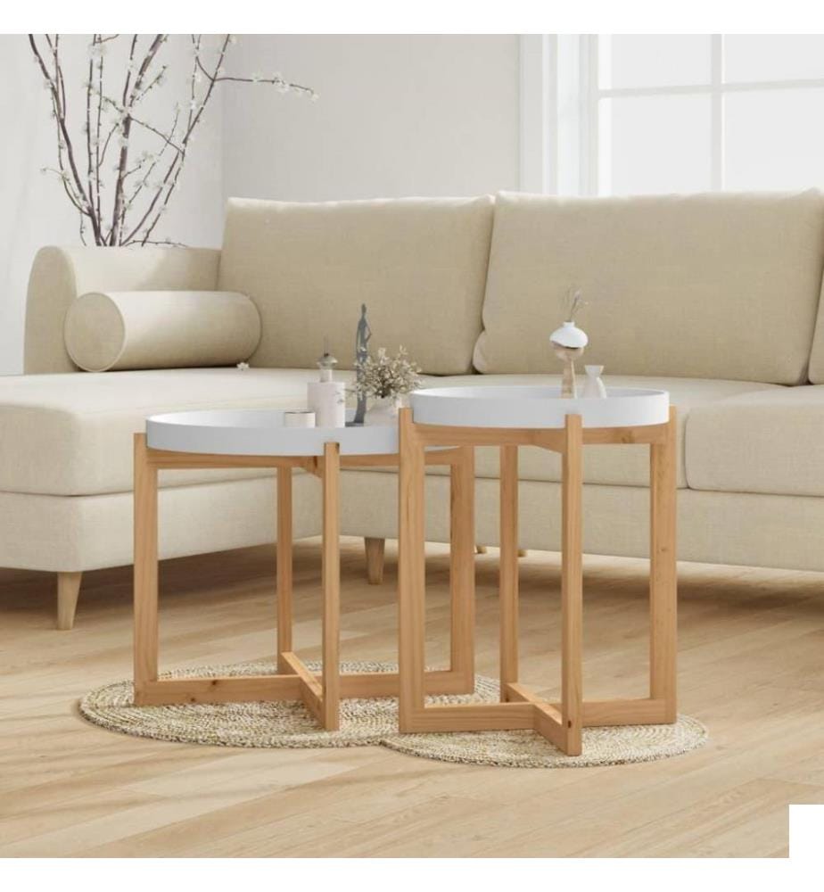 Tables basses 2 pcs Blanc Bois d'ingénierie et pin massif
