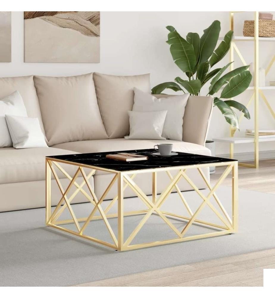 Table basse doré 80x80x40 cm acier inoxydable et verre