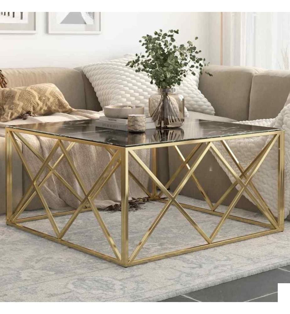 Table basse doré acier inoxydable et verre trempé