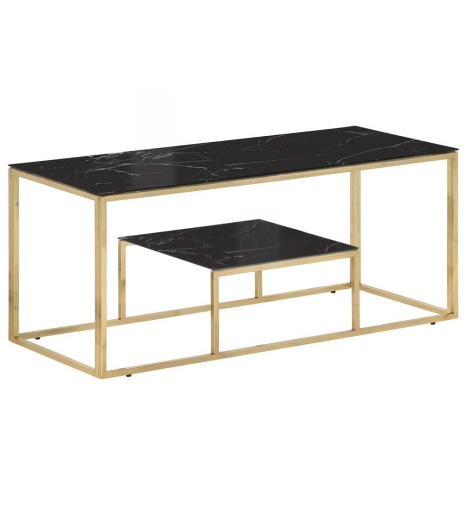 Table basse doré acier inoxydable et verre trempé