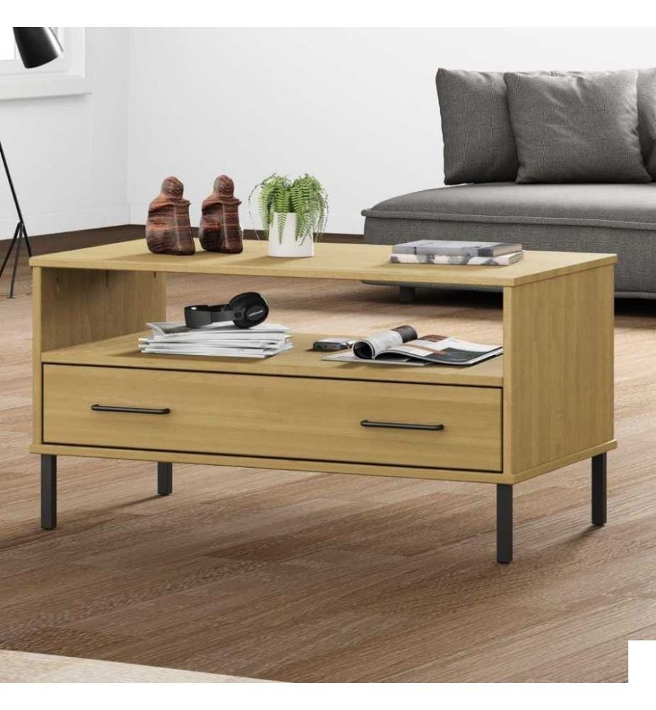 Table basse avec pieds en métal Marron 85x50x45 cm Bois OSLO