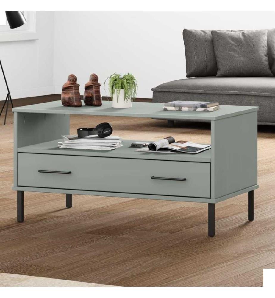 Table basse avec pieds en métal Gris 85x50x45 cm Bois OSLO