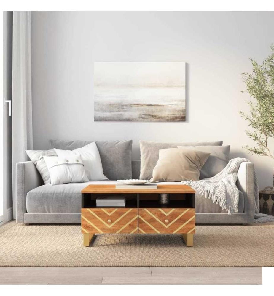 Table basse marron et noir 80x54x40 cm bois de massif manguier