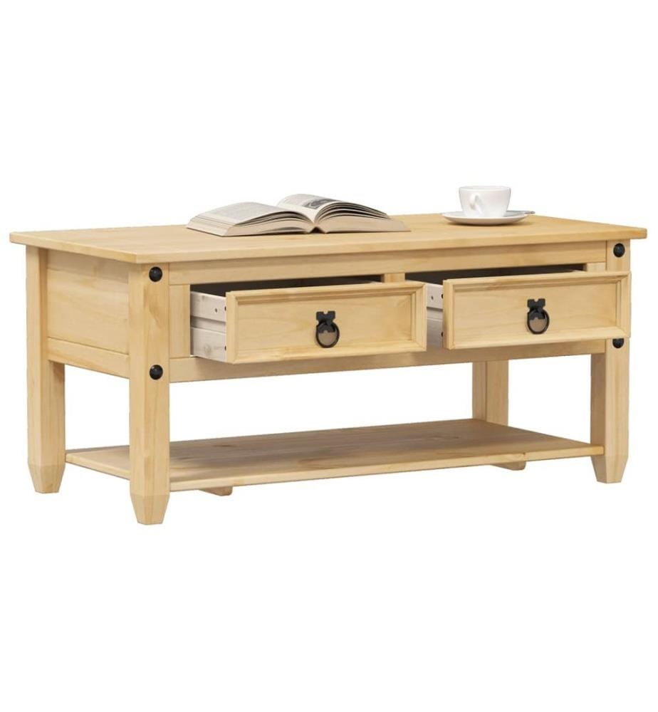 Table basse avec tiroirs Corona 100x48x45 cm bois de pin massif