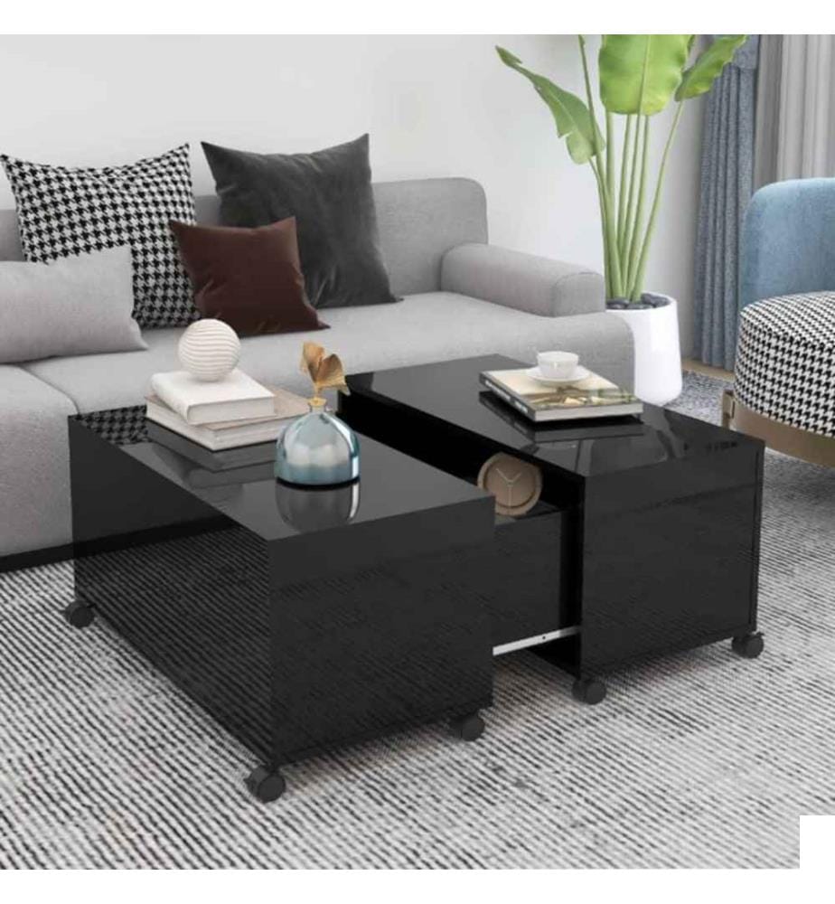 Table basse Noir brillant 75x75x38 cm Aggloméré