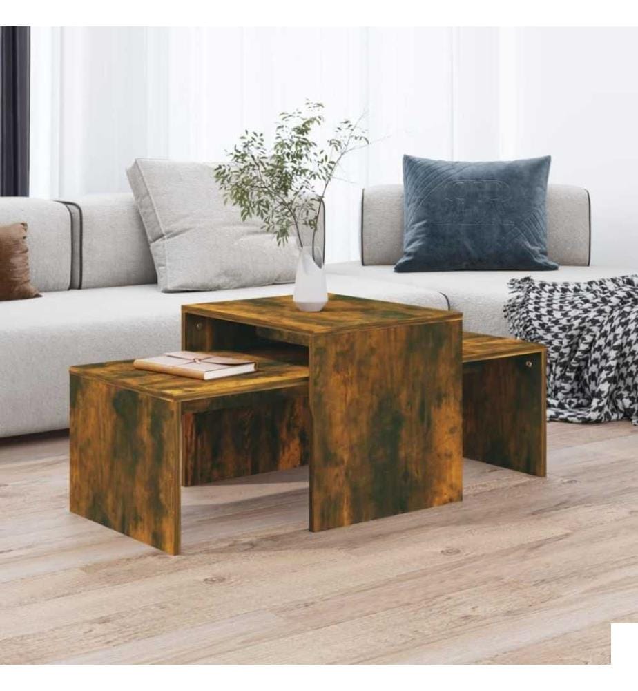 Ensemble table basse Chêne fumé 100x48x40 cm Bois d'ingénierie