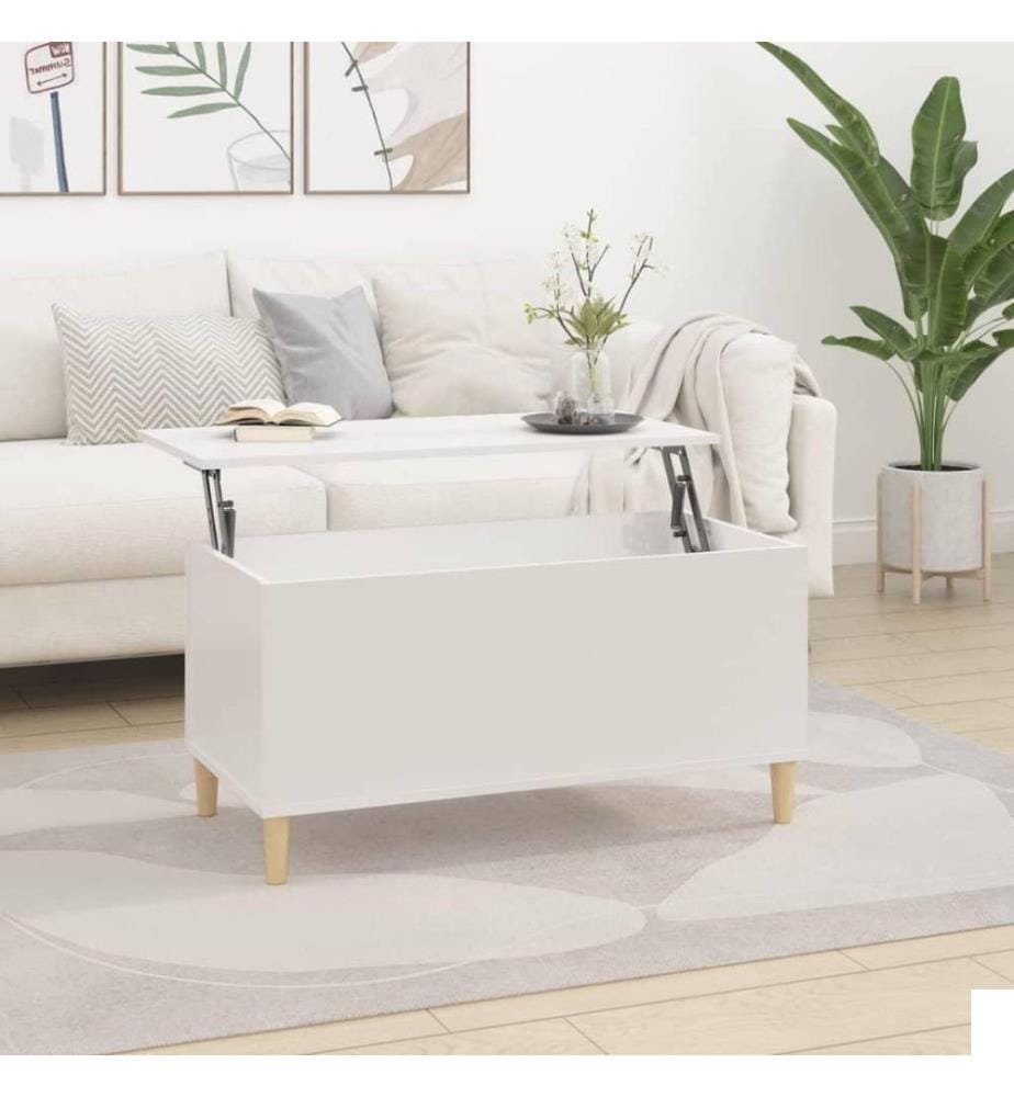 Table basse Blanc brillant 90x44,5x45 cm Bois d'ingénierie