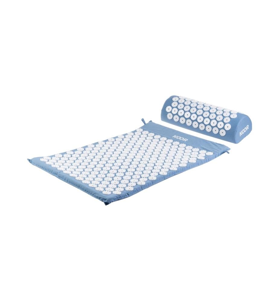 KOOR - Tapis dacupression avec coussin Bleu/Blanc